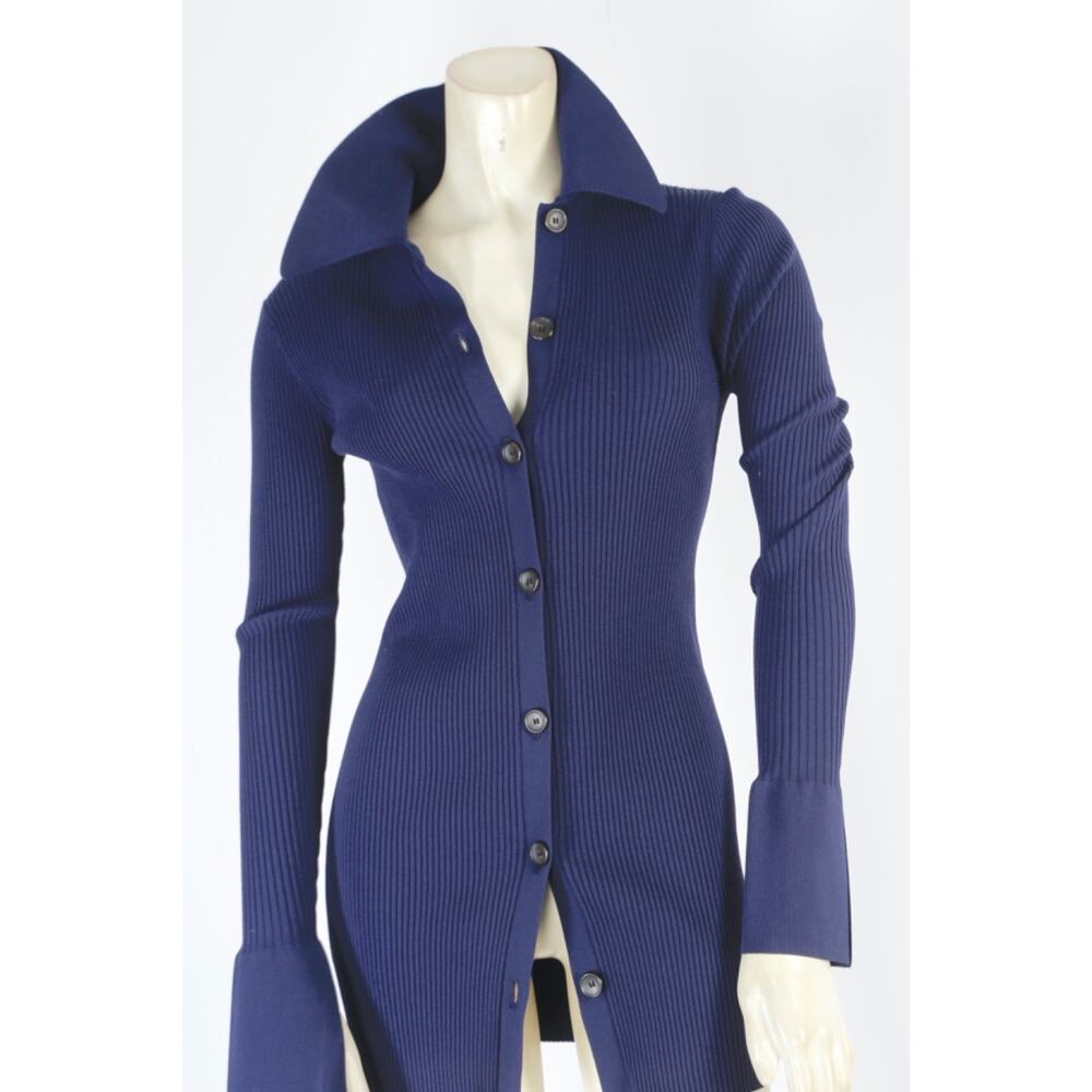 A.L.C. Navy Blue Ribbed Collared Button Front Long Sleeve Cardigan Sweater Sz S